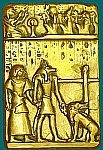 gyptisches Relief Totengericht,  Anubis bei der Herzwgung,  Anubis bei der Herzwgung